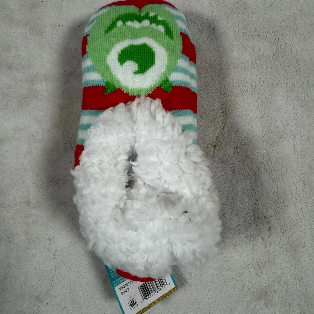Kids Pixar Mike Wazowski Slipper Socks Sherpa Red Green Stripe Size 4-10‎ NEW